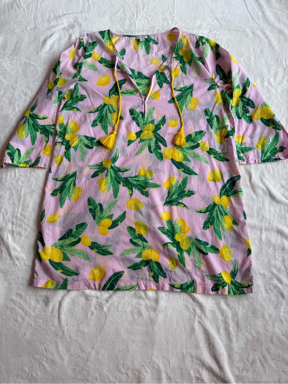 J. Crew Pink Lemon-Print Cover-up with Green Leaf Accents - Picture 5 of 8